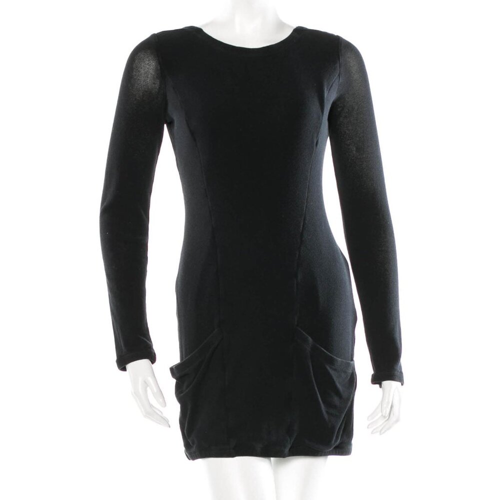 Theyskens Theory Black Long Sleeve Mini Dress 4 6 Small Medium Mesh Cross Back - Picture 3 of 9